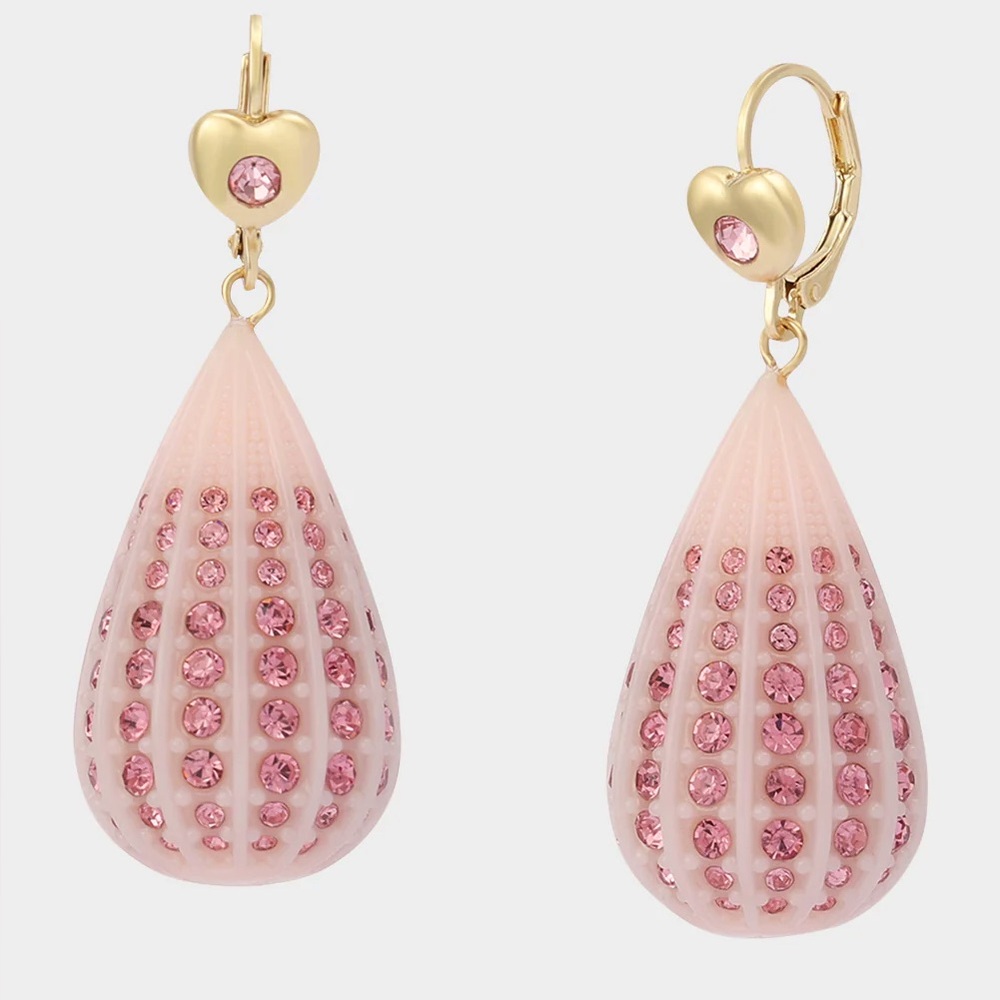 Betsey Johnson CRYSTAL TEAR LEVER EARRINGS PINK - Picture 2 of 7